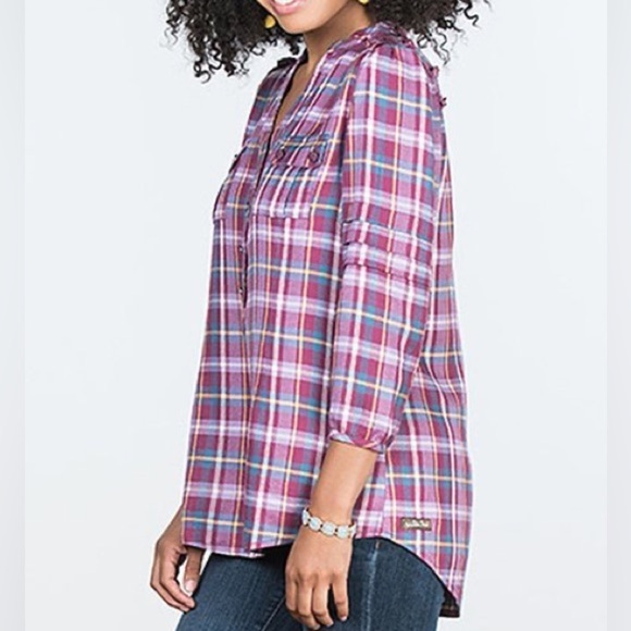 Matilda Jane All Day Millie Plaid Popover Top Blouse Sz S - Picture 3 of 8